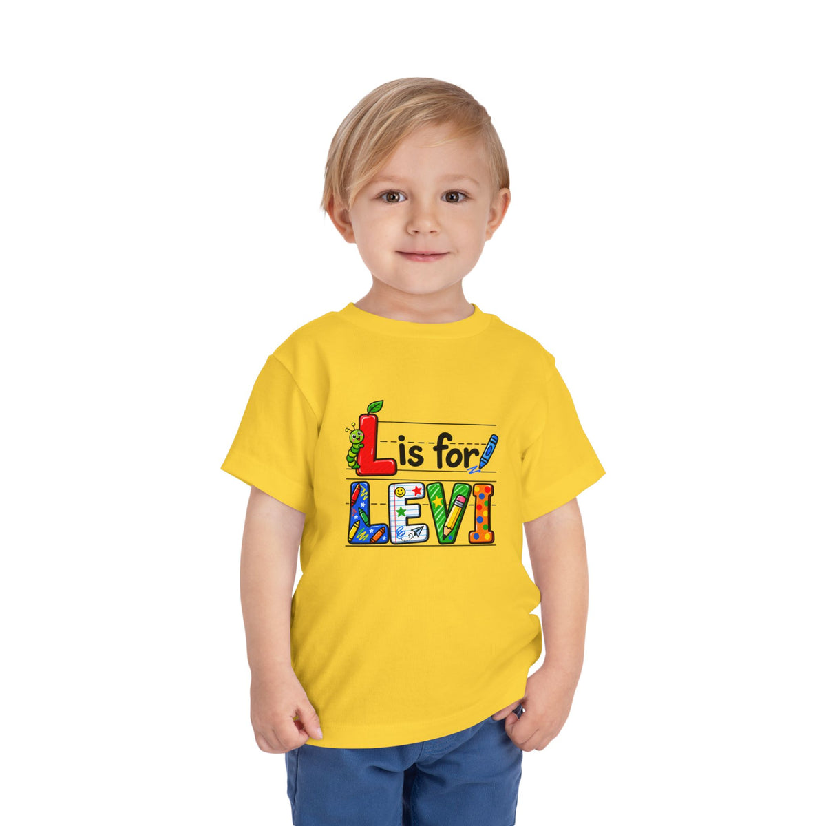 Toddler Tee — "L is for Levi" Colorful Alphabet Shirt for Kids