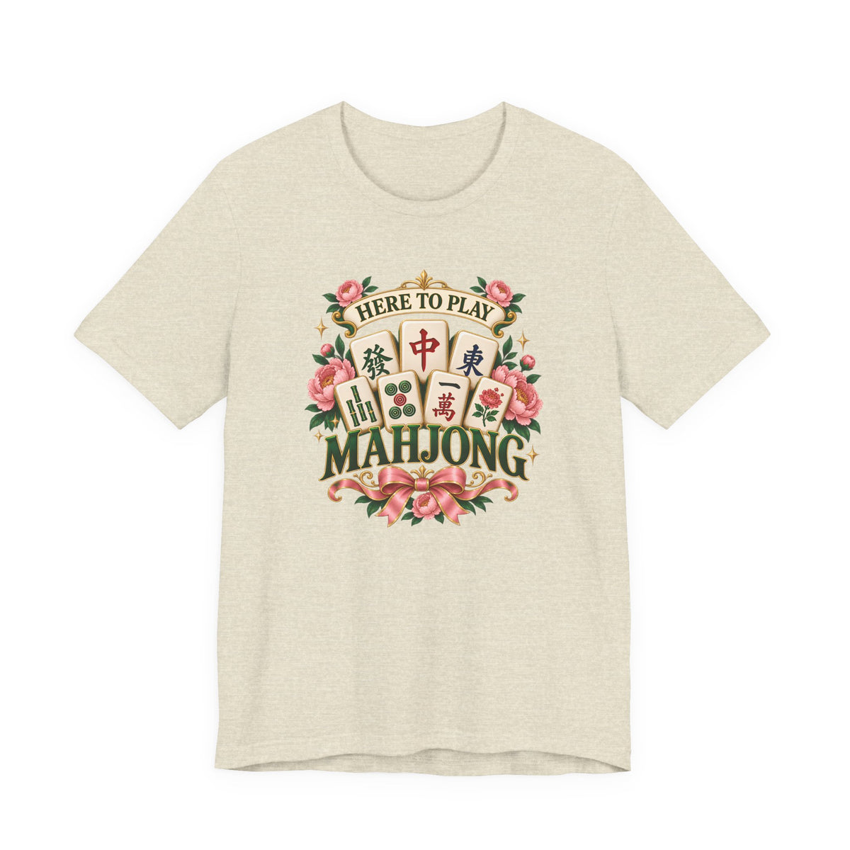 Mahjong Floral Tee — "Here to Play Mahjong" Cotton T-Shirt
