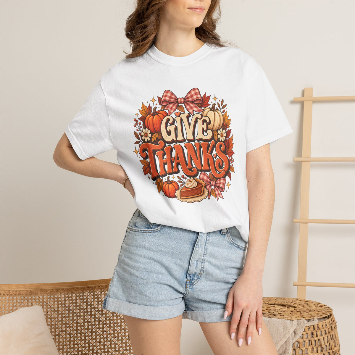 Give Thanks T-Shirt — Thanksgiving Pumpkin Pie Fall Graphic Tee