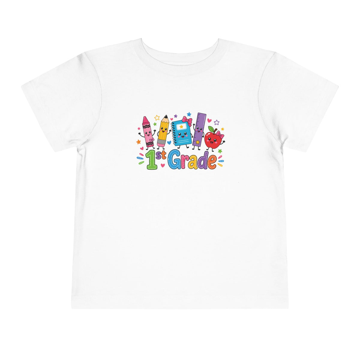 1st Grade Toddler Tee – Cute School Crayons & Friends Back-to-School Shirt for Girls