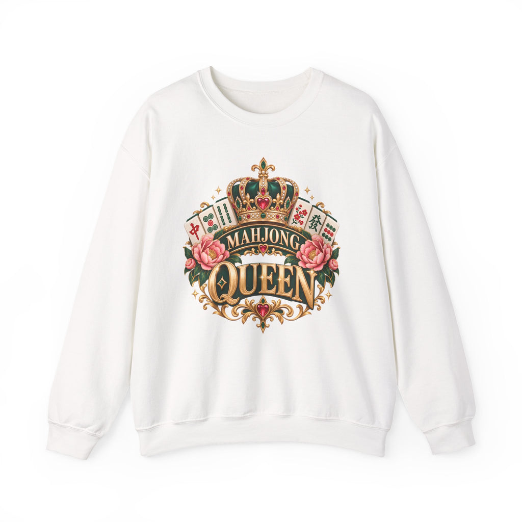 Mahjong Queen Crewneck Sweatshirt — Vintage Crown & Floral Mahjong Player Gift