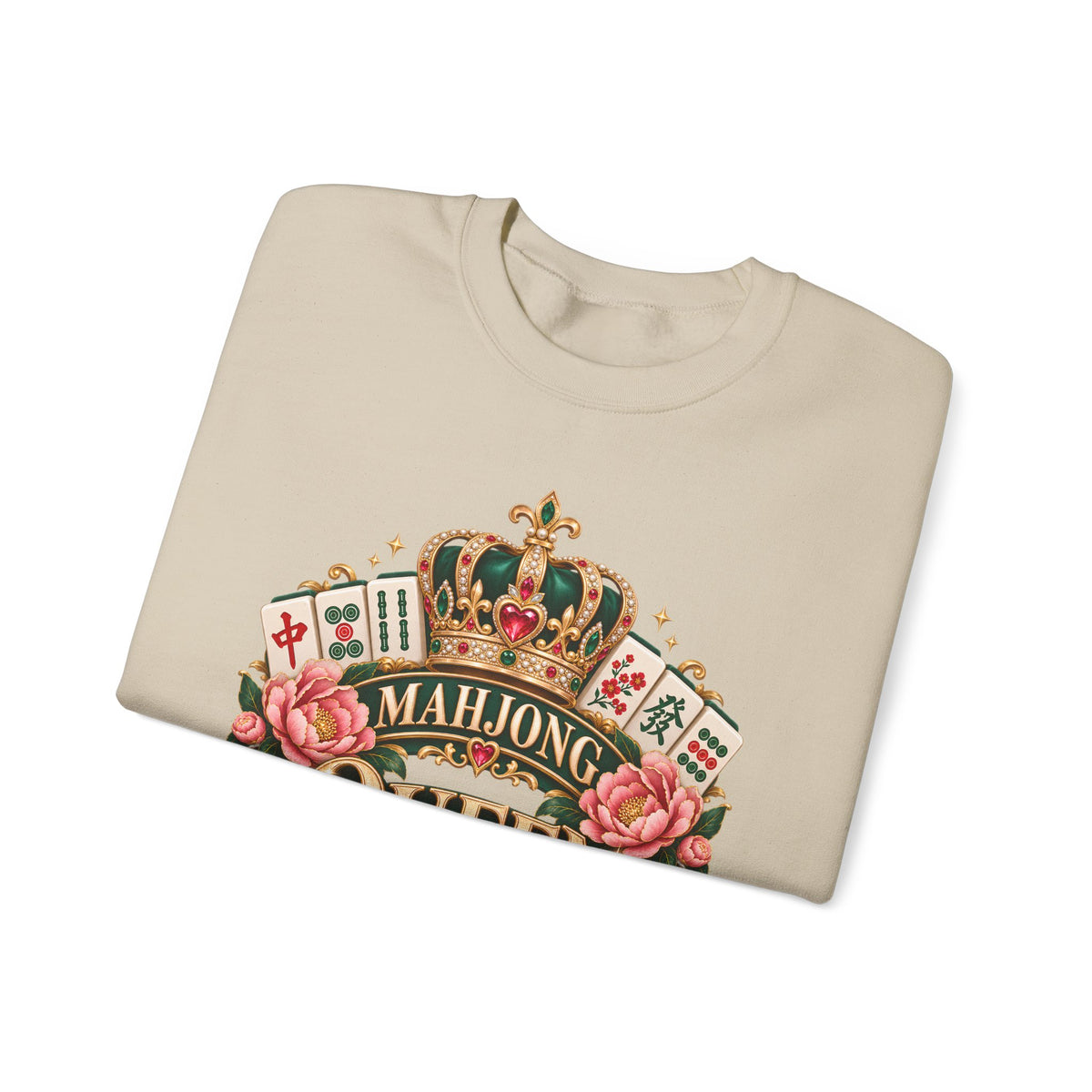 Mahjong Queen Crewneck Sweatshirt — Vintage Crown & Floral Mahjong Player Gift