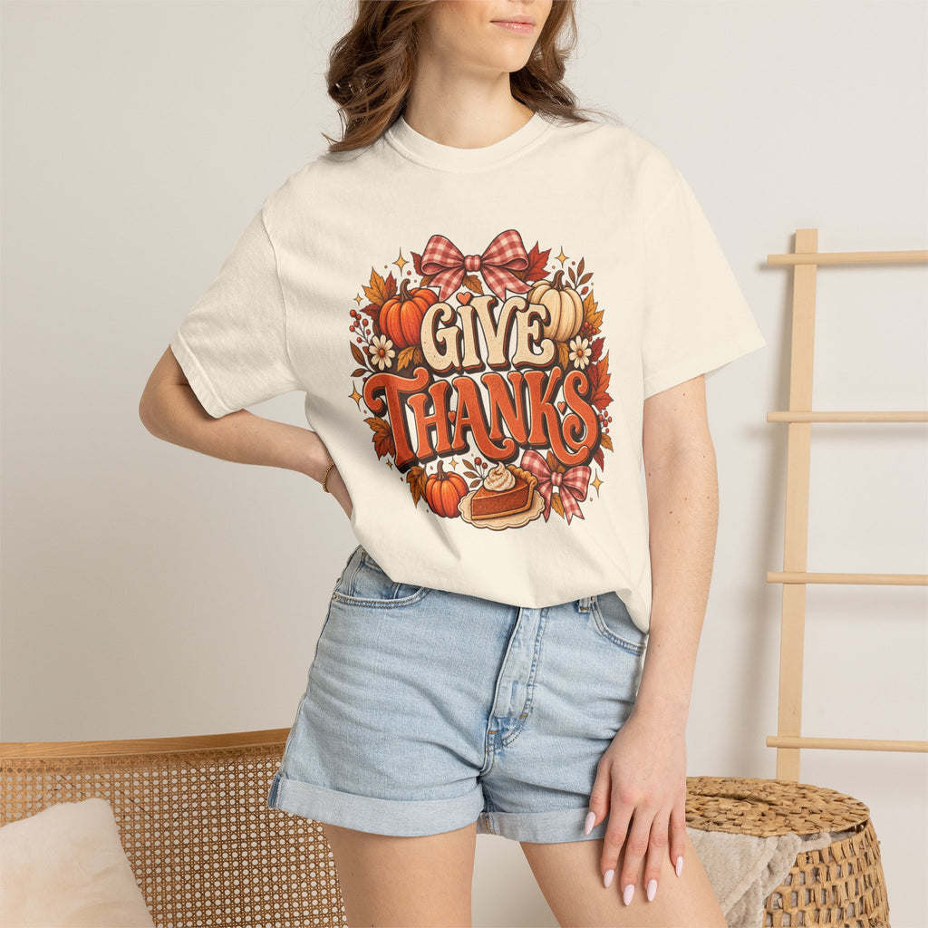 Give Thanks T-Shirt — Thanksgiving Pumpkin Pie Fall Graphic Tee