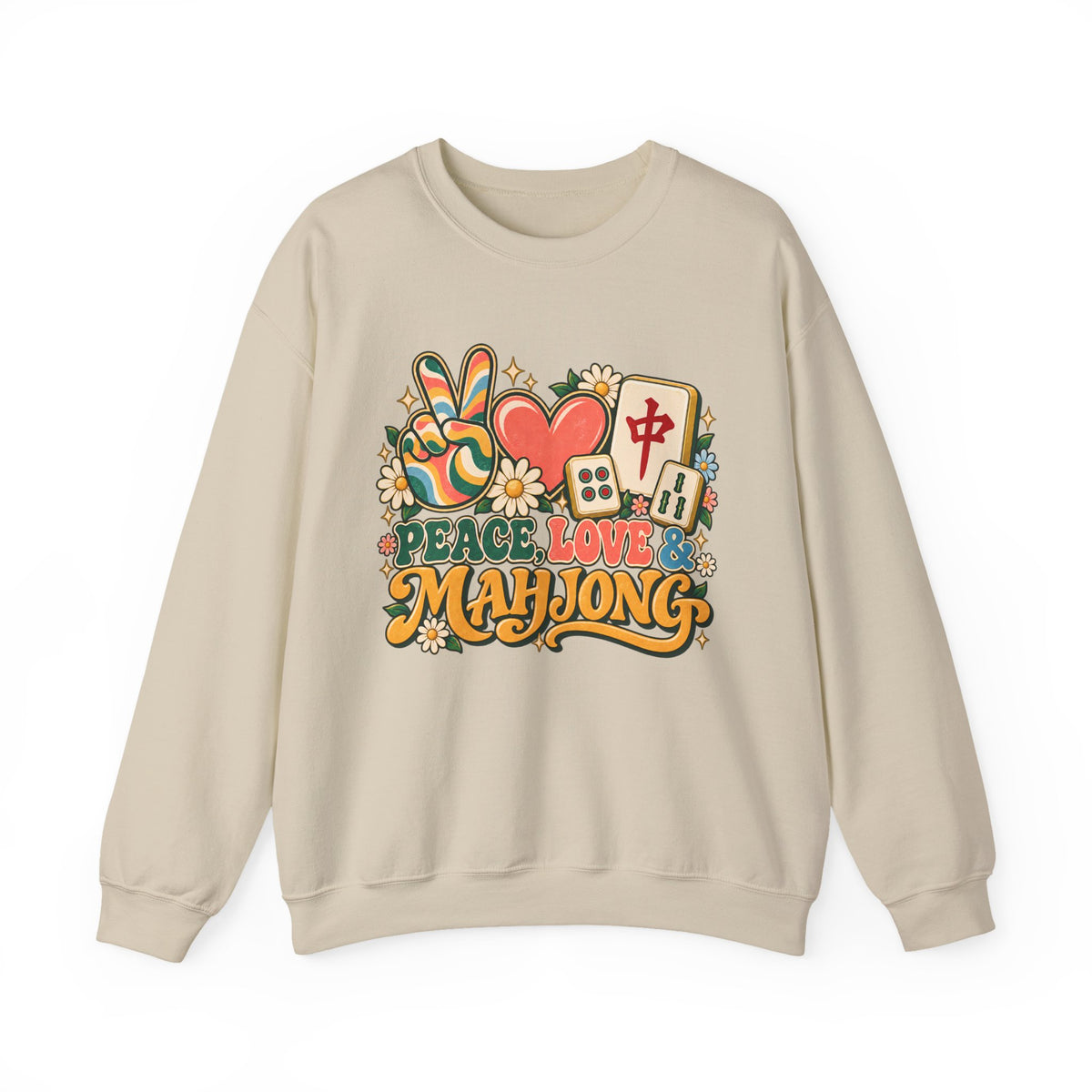 Peace Love Mahjong Colorful Retro Crewneck Sweatshirt