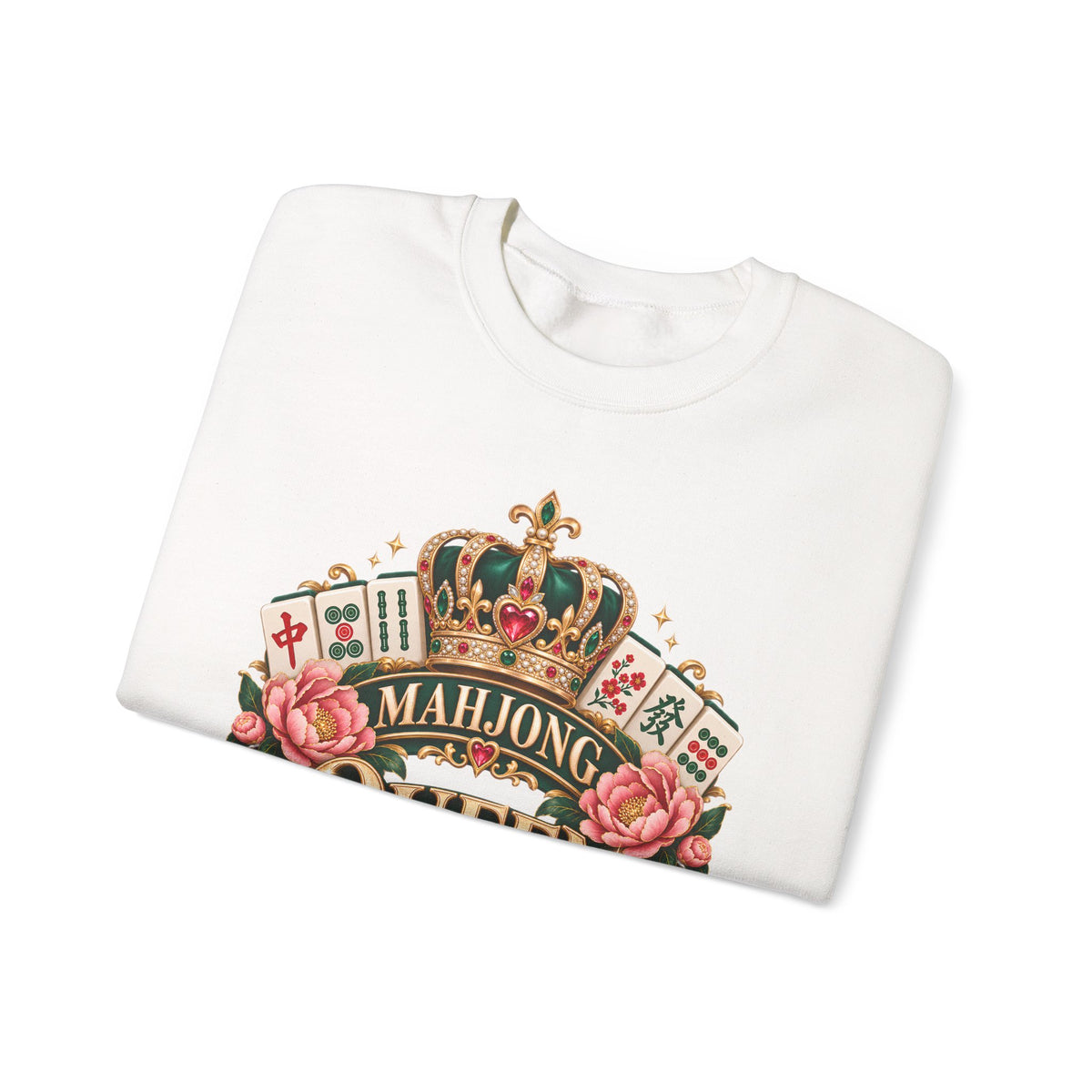 Mahjong Queen Crewneck Sweatshirt — Vintage Crown & Floral Mahjong Player Gift