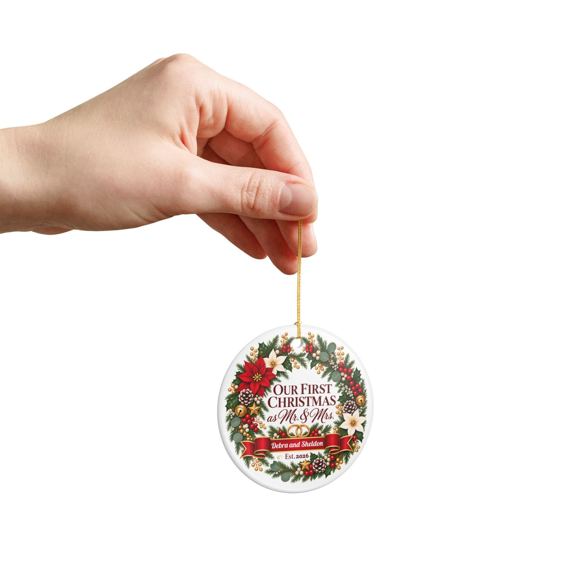 First Christmas as Mr. & Mrs. Personalized Ceramic Ornament — Family Keepsake