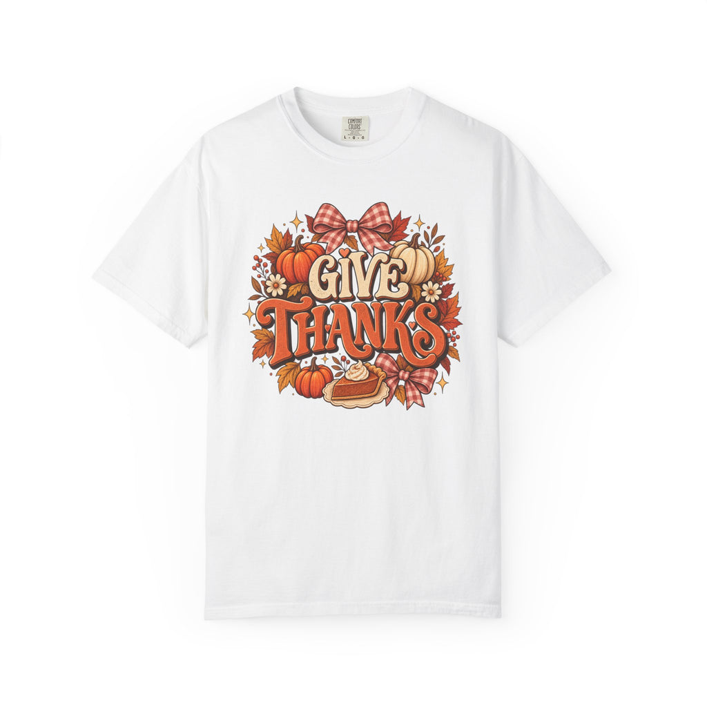 Give Thanks T-Shirt — Thanksgiving Pumpkin Pie Fall Graphic Tee
