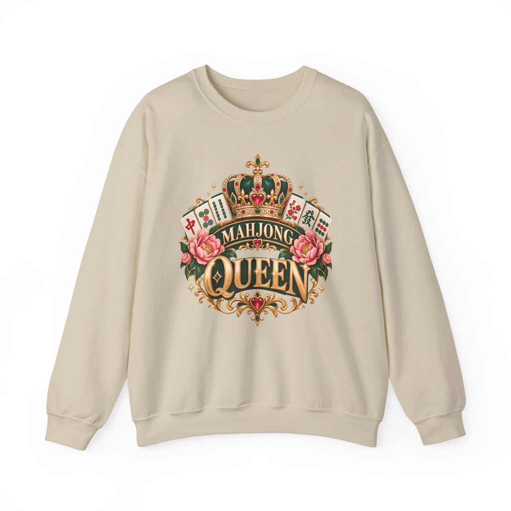 Mahjong Queen Crewneck Sweatshirt — Vintage Crown & Floral Mahjong Player Gift