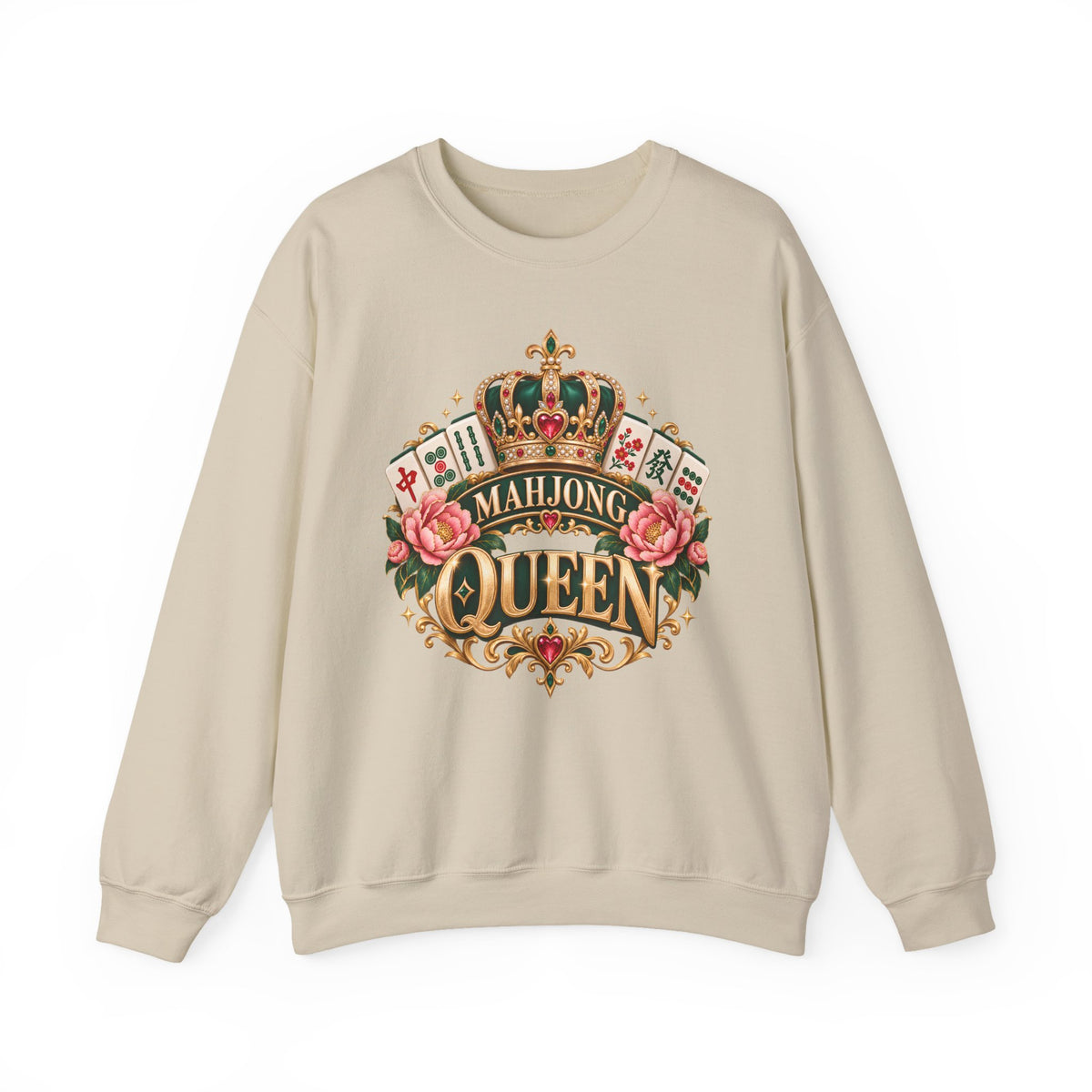 Mahjong Queen Crewneck Sweatshirt — Vintage Crown & Floral Mahjong Player Gift
