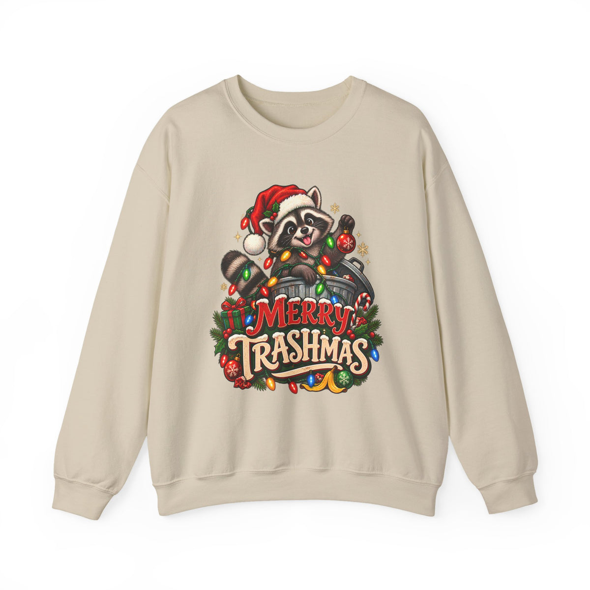 Christmas Sweatshirt — "Merry Trashmas" Raccoon Holiday Crewneck