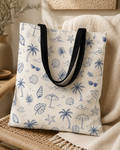 Beach Pattern Tote Bag — Nautical Seashell & Palm Beach Carryall