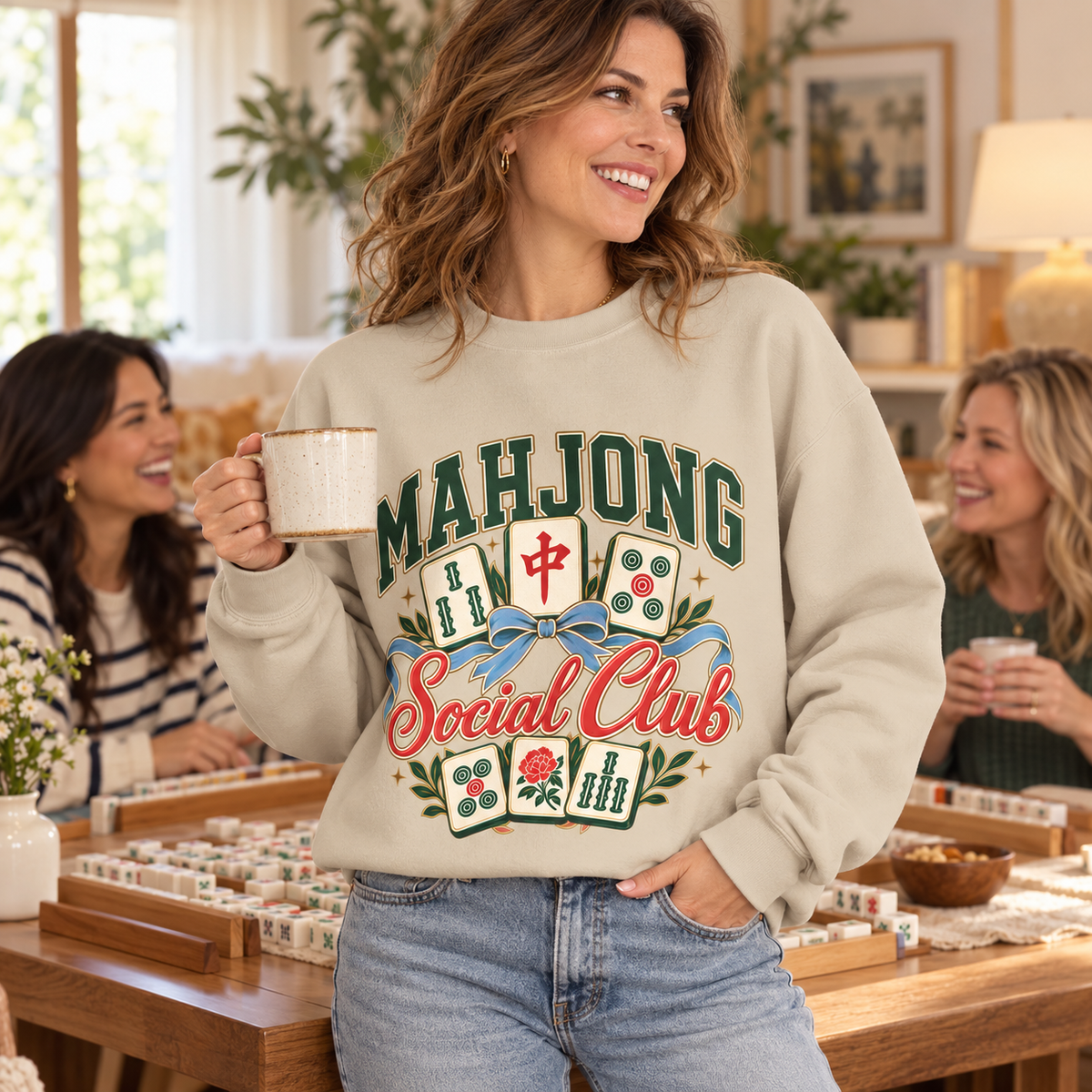 Mahjong Social Club Sweatshirt, Mahjong Gift for Women, Cozy Game Night Crewneck, Mahj Lover Gift, Tile Player Sweater