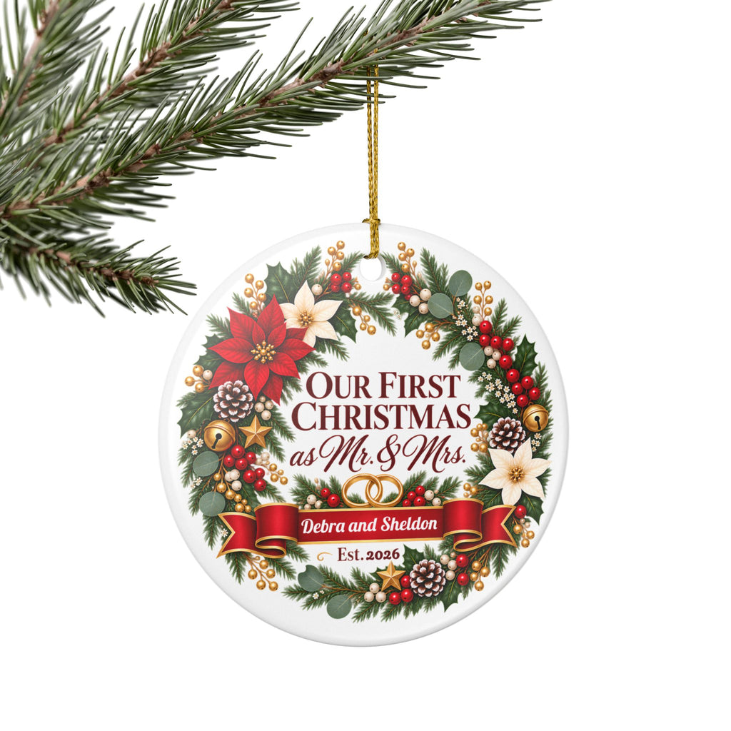 First Christmas as Mr. & Mrs. Personalized Ceramic Ornament — Family Keepsake