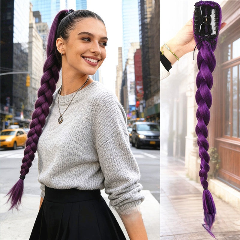 Purple K-Pop Braided Ponytail Hair Extension with Clip
