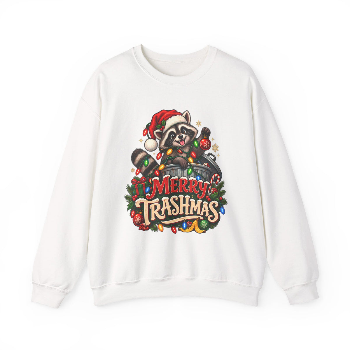 Christmas Sweatshirt — "Merry Trashmas" Raccoon Holiday Crewneck