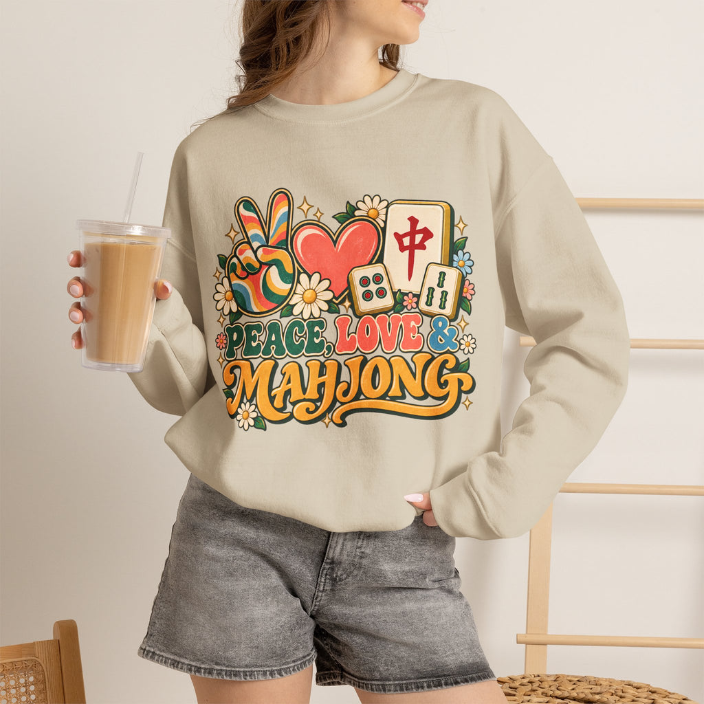 Peace Love Mahjong Colorful Retro Crewneck Sweatshirt
