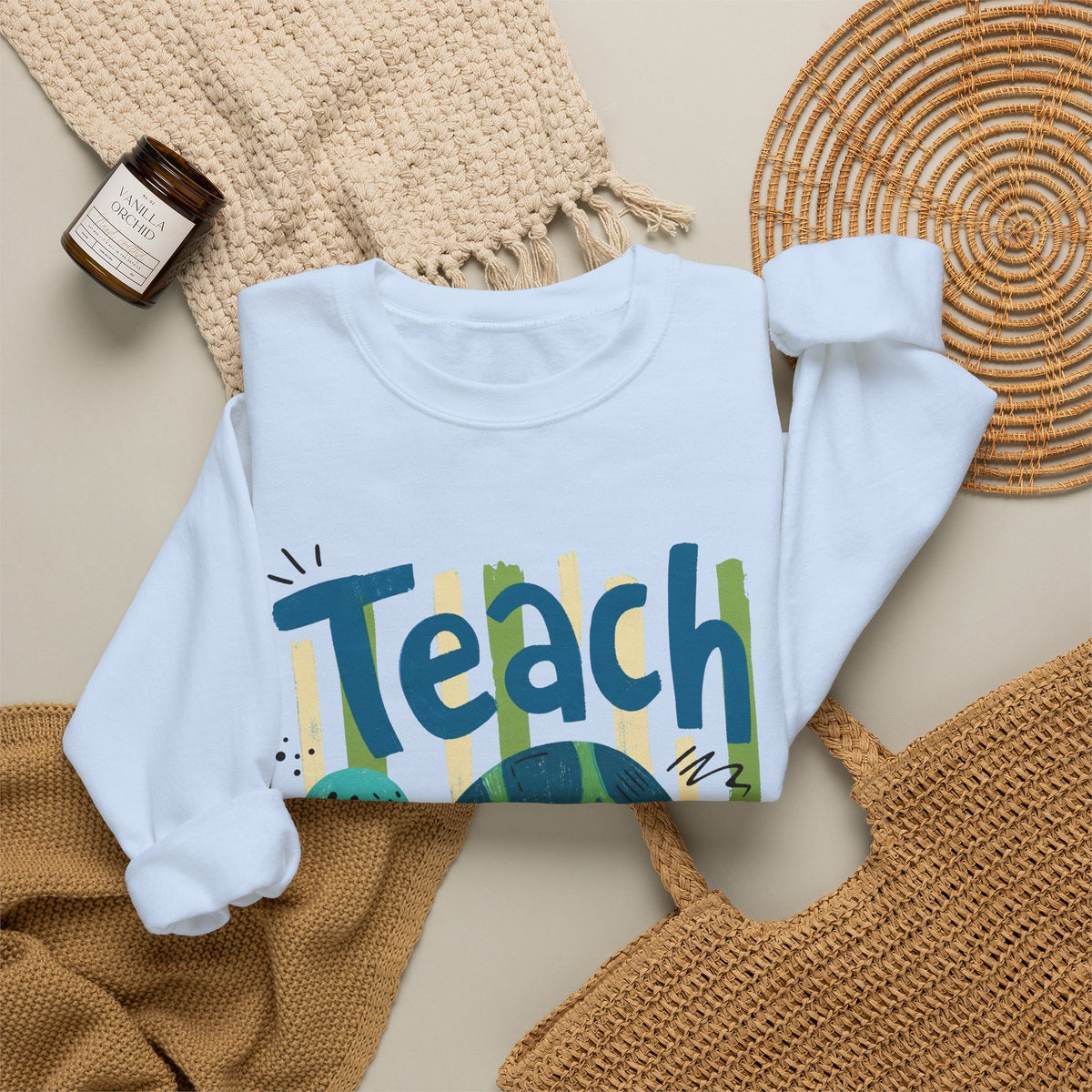 Teacher Turtle Crewneck Sweatshirt — Cute 'Teach' Teacher Appreciation Pullover