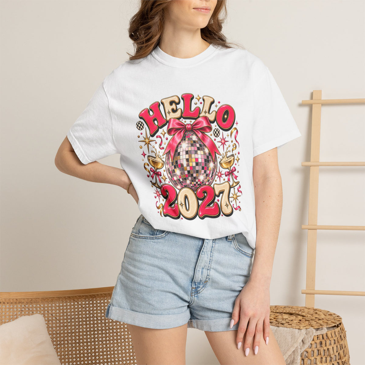 Hello 2027 Disco Ball T-Shirt — New Year Celebration Graphic Tee