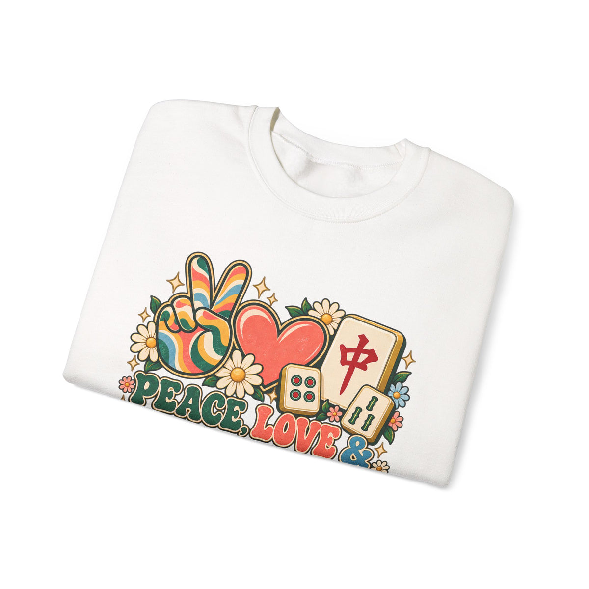 Peace Love Mahjong Colorful Retro Crewneck Sweatshirt