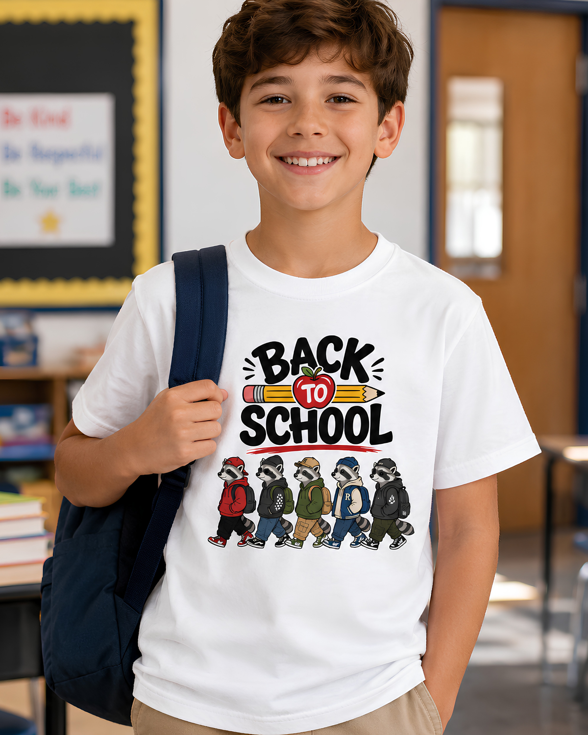 Back to School Kids T-Shirt — Colorful Raccoon Squad School Tee