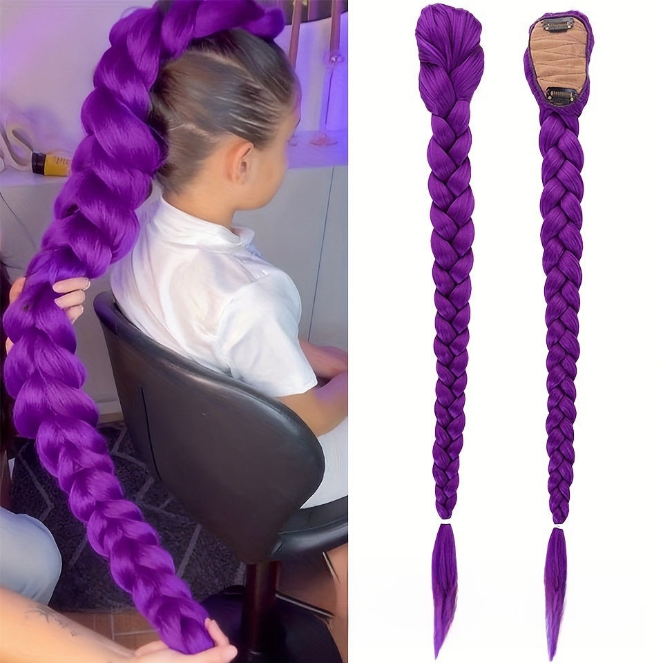 Purple K-Pop Braided Ponytail Hair Extension with Clip