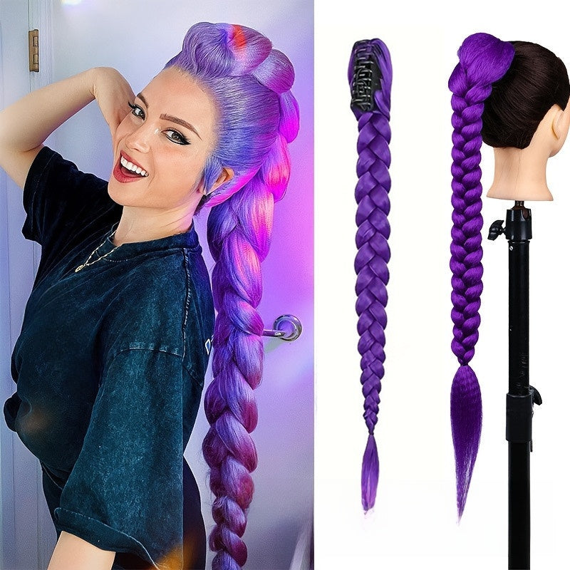 Purple K-Pop Braided Ponytail Hair Extension with Clip