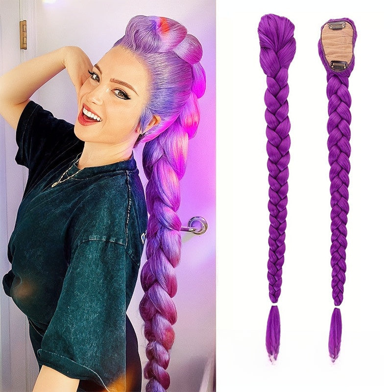 Purple K-Pop Braided Ponytail Hair Extension with Clip