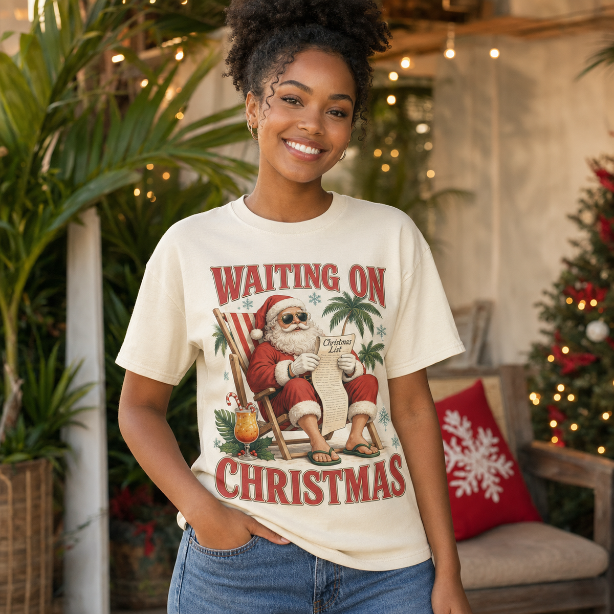 Waiting on Christmas cream T-shirt lifestyle mockup